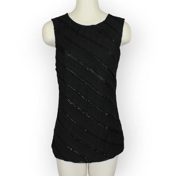 Medium ANN TAYLOR Tank Shell Tee MixedMedia Sleeveless Sequin - Picture 2 of 11